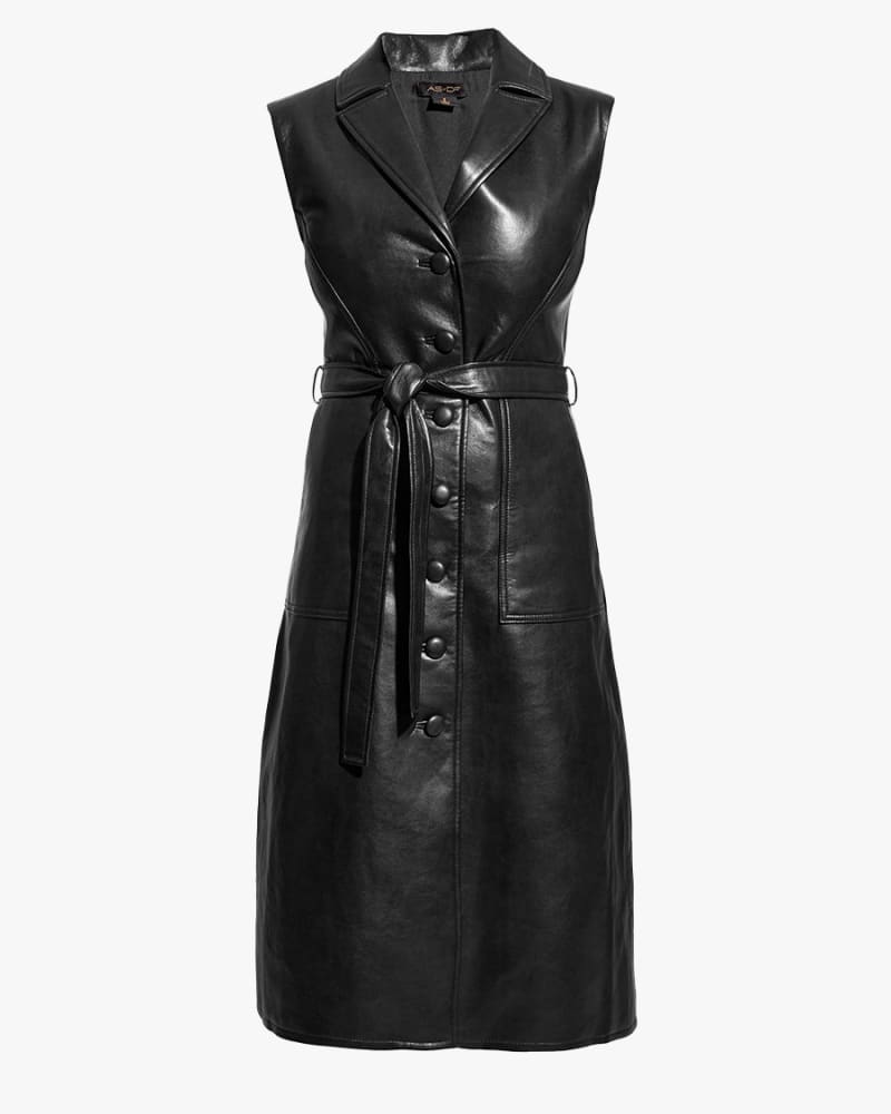 Front of a size 2XL LOLA RECYCLED LEATHER DRESS in Black by AS by DF. | dia_product_style_image_id:237145